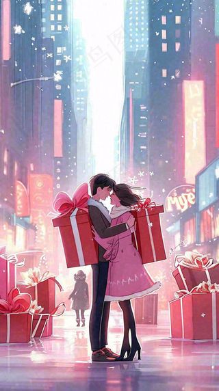 商场购物礼品盒温馨扁平礼物