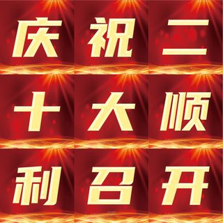 手举牌正方形大红色党政风庆祝二十大顺利召开