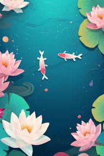 池塘荷叶锦鲤背景