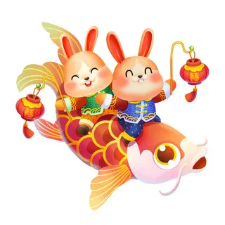 手绘2023兔年新年卡通兔子形象IP插画元素PSD设计素材png图案