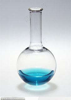 研究实验器具-盛着蓝色溶液的烧瓶