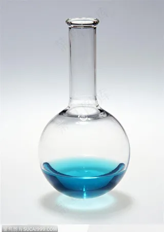 研究实验器具-盛着蓝色溶液的烧瓶