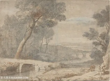 小桥树木唯美风景画装饰画