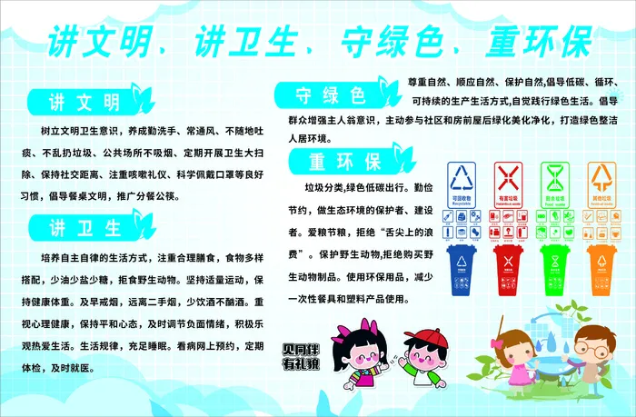 讲文明讲卫生-幼儿园展板 垃圾分类 海报 