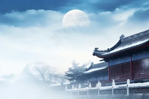 国风屋檐建筑冰冷背景 国风屋檐建筑冰冷背景