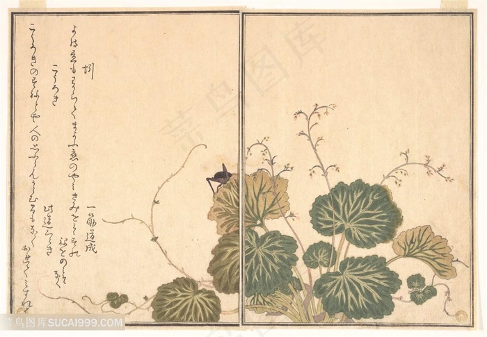 喜多川歌磨作品植物树枝装饰画
