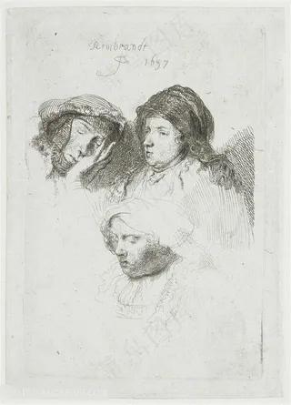 伦勃朗素描线稿线描男女艺术素描装饰画