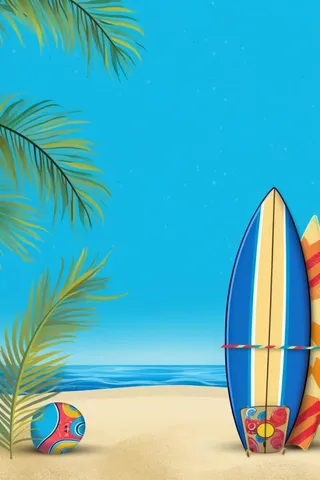 卡通蓝色清新沙滩游泳背景
