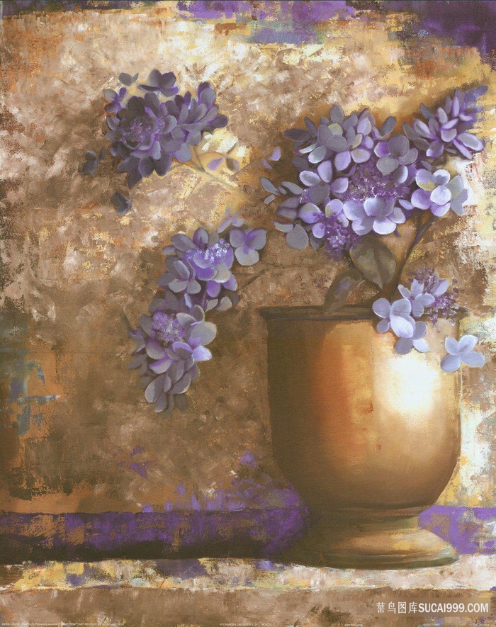 唯美紫色花卉花瓶油画
