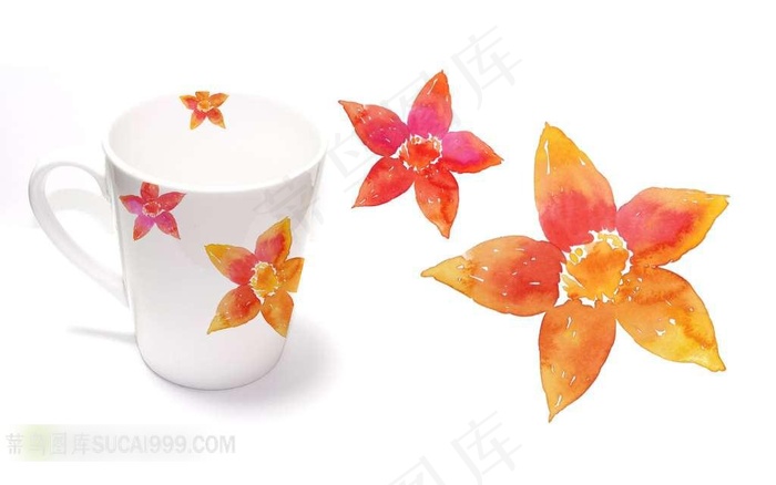 杯子上的手绘花朵