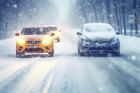下雪天道路行驶的汽车大雪摄影图 下雪天道路行驶的汽车大雪摄影图
