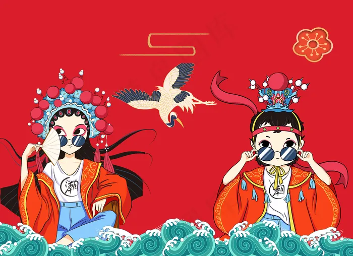 国潮人物红色