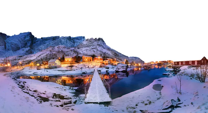 灯火 雪景  小桥 房子 灯光