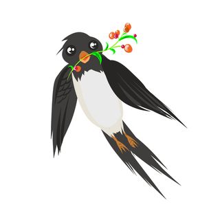 水彩手绘春季春天柳树柳条枝条小鸟小燕子元素PSD设计素材PNG图片