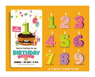 生日蛋糕数字卡片蜡烛素材