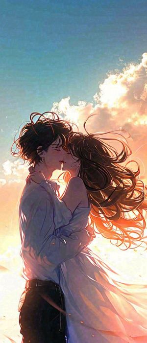 情人节情侣海上拥吻亲吻，爱情唯美落日海景