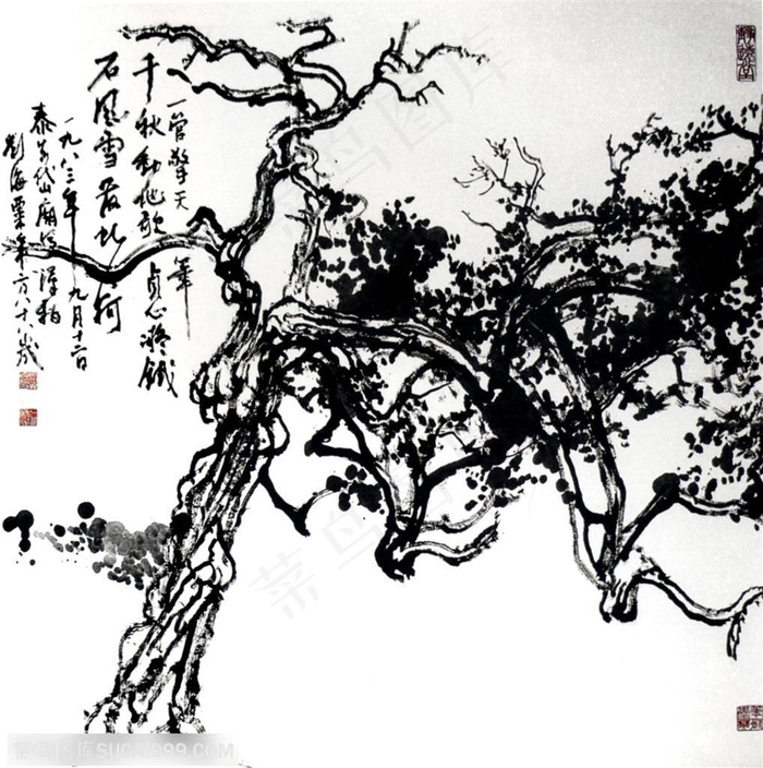 国画名家作品-刘海粟的泰山岱庙汉柏