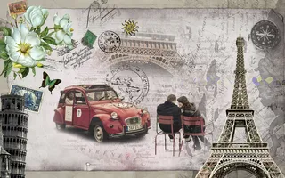 复古手绘浪漫爱情背景墙