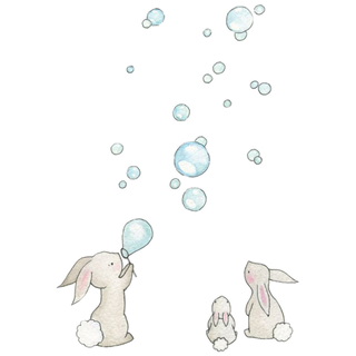 免扣元素  手绘兔子吹泡泡