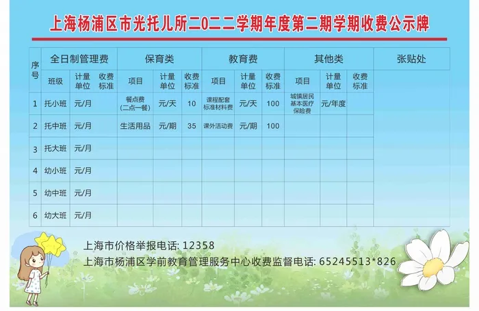 小清新幼儿园收费公示牌cdr矢量模版下载