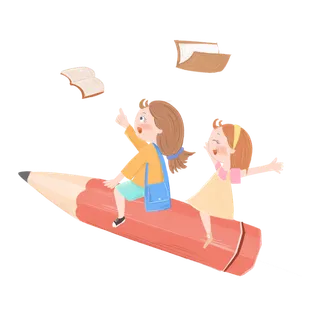 骑着铅笔飞行的女孩