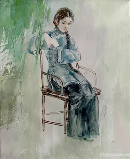 水彩中式美女风景画 水彩中式美女风景画