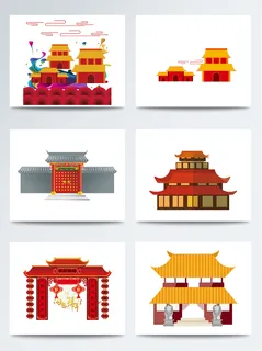 新春中国古代建筑矢量素材