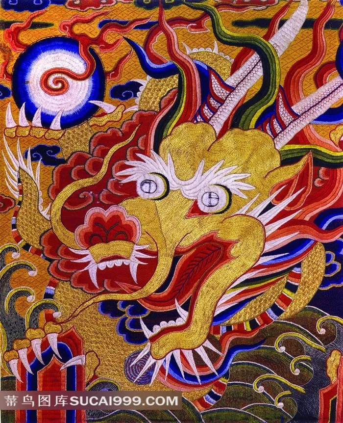 龙纹头部图案刺绣