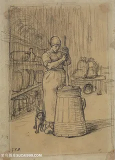 米勒手绘妇女装饰画