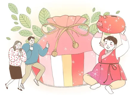 韩国快乐家庭人物插画PSD素材