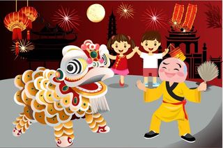中秋节快舞狮灯笼背景
