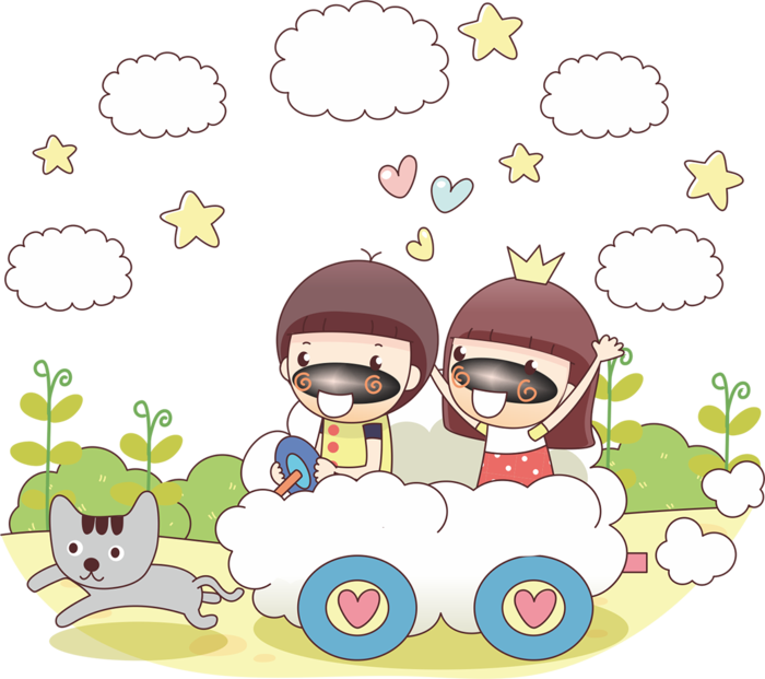 卡通孩子坐车