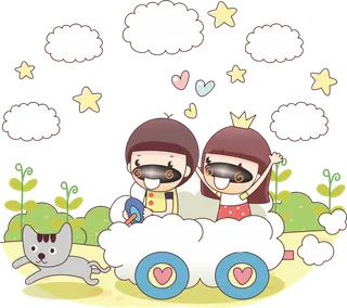 卡通孩子坐车
