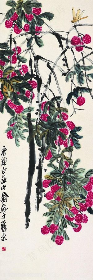 齐白石荔枝与蜻蜓国画图片