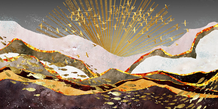 金色山水背景风景