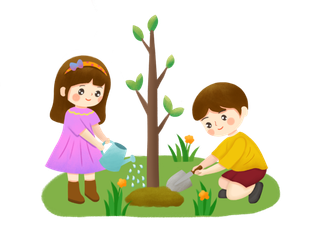 植树节儿童浇水种树卡通手绘插画