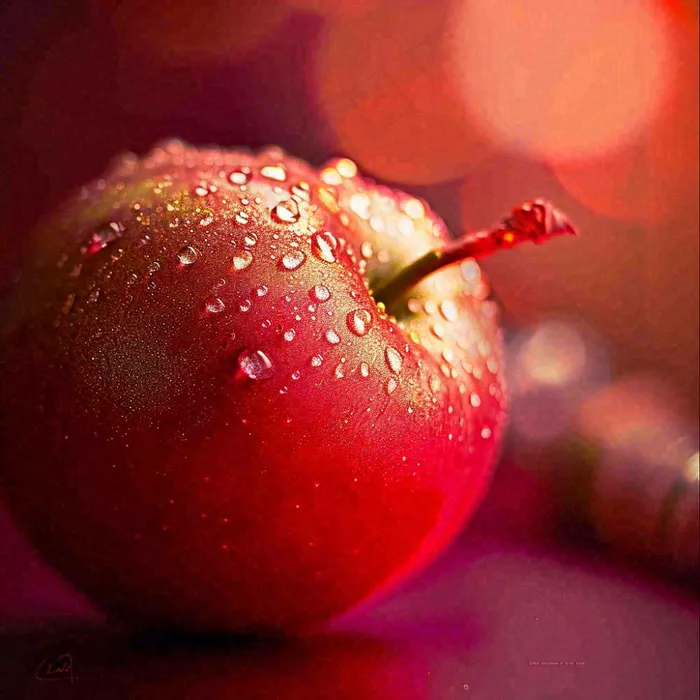 红苹果新鲜特写水珠，圣诞平安夜，水果美食，温馨摄影图(1024x1024)