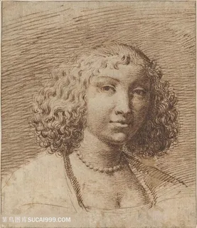 素描人物妇人肖像装饰画