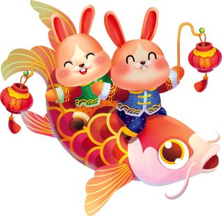 兔年元宵节兔子打灯笼