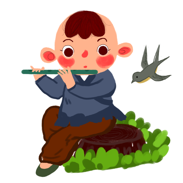 清明清明节卡通牧童吹笛子