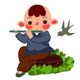 清明清明节卡通牧童吹笛子