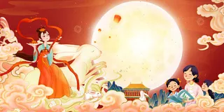 中秋教师节遇见中秋节红色中国风宣传展板背景