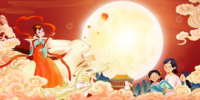 中秋教师节遇见中秋节红色中国风宣传展板背景 中秋教师节遇见中秋节红色中国风宣传展板背景