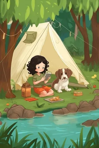 清新露营野营插画可爱背景