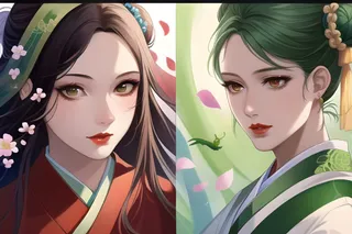 红绿姑娘分屏插画电脑壁纸