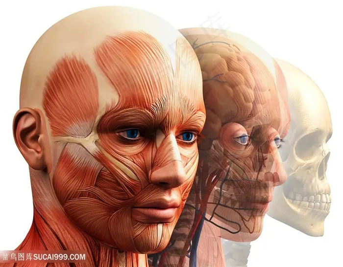 人体侧脸肌肉图片人体器官图