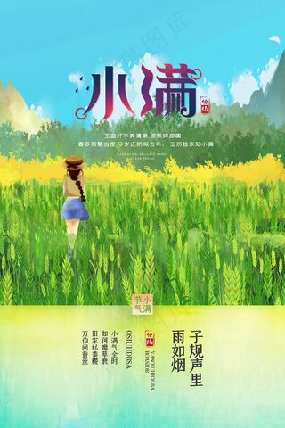 手绘24传统节气小满节日海报