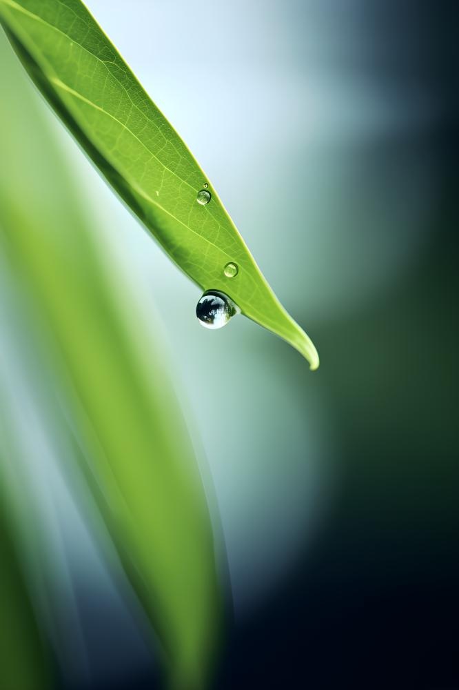 枝叶树叶绿色水滴露珠清新背景