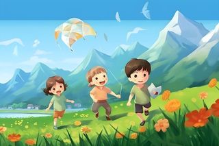 儿童孩子们大自然草原森林游玩卡通背景