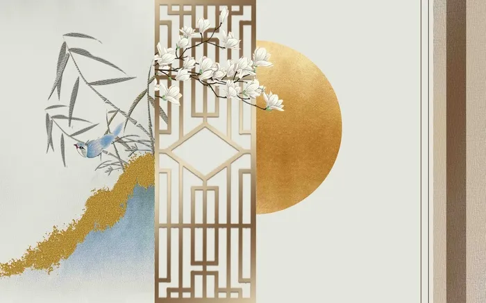 新中式现代背景墙psd模版下载